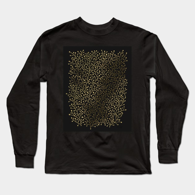 Berry Branches - Black Gold Long Sleeve T-Shirt by CatCoq